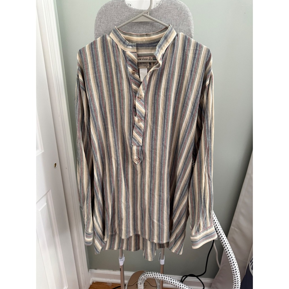 Classic Old West Styles Striped Pullover Shirt Western Frontier Cowboy Mens XL
